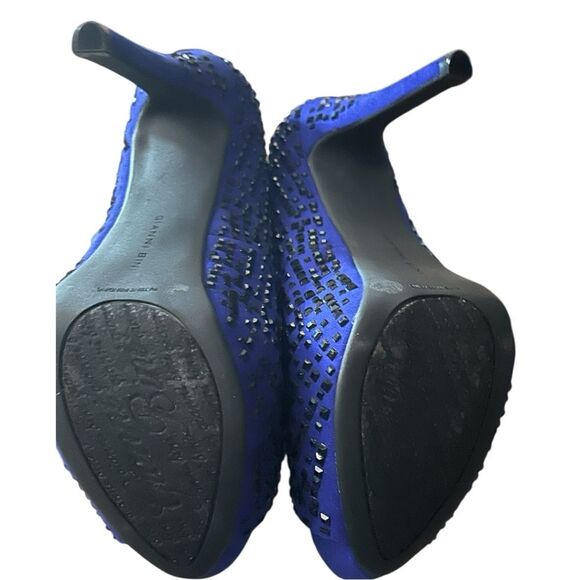 Gianni size 8  Bini Blue Peep-Toe platform stiletto black studded Heels - Picture 8 of 11